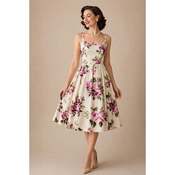 Donna Ricco Dresses & Skirts - Donna Ricco 100% Silk Floral Dress Size 8 Pink Roses Fit Flare